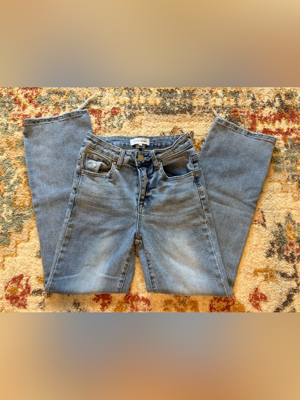 Risen Jeans Size 1/25 High Rise Straight Leg Distressed Raw Hem Jeans
